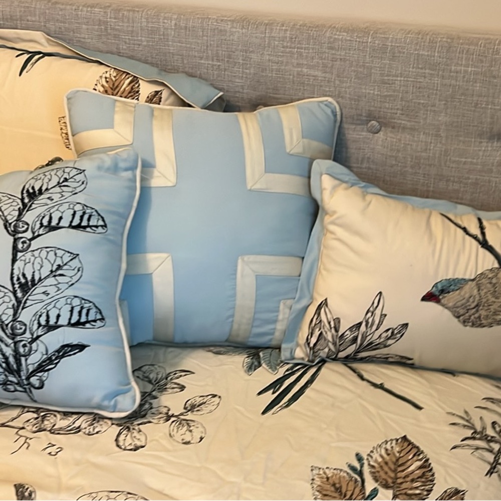 Blue and Cream Decorative Pillow Set